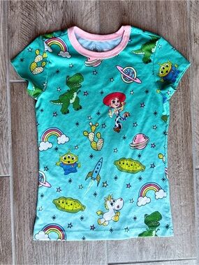 Toy Story Girls' Teal Short-Sleeve long Top or Nightgown- Pink Trim